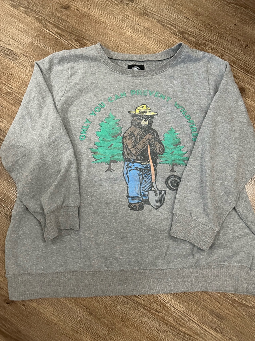 Smokey Bear Graphic Crewneck Sweater - Gray